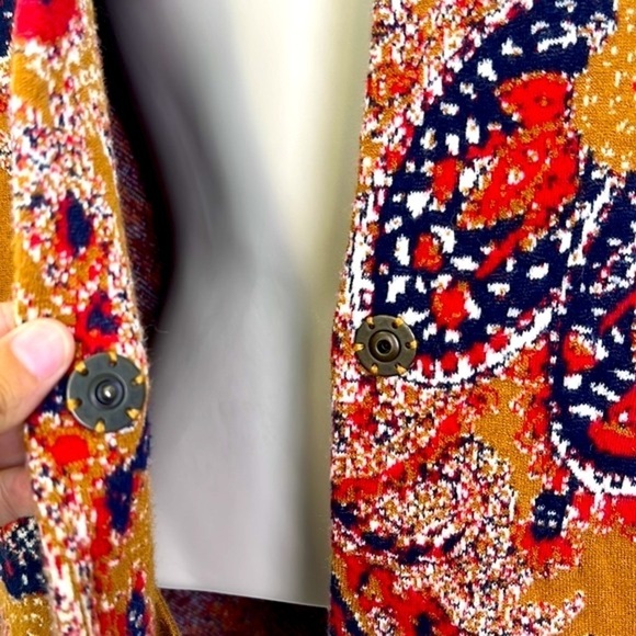 Moth by Anthropologie- Intarsia Paisley Colorful Print 1 Button Sweater Jacket S - Picture 6 of 12